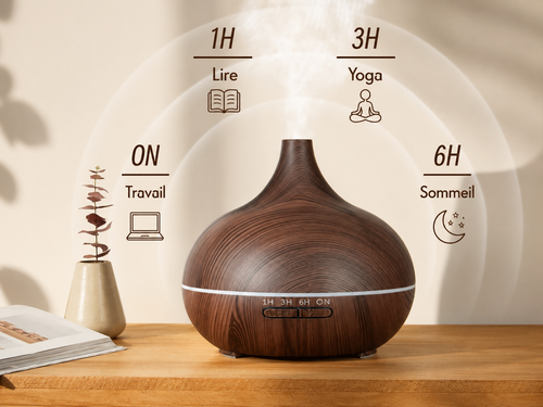 Diffuseur ultrasonique 500ml – Grain de bois & 7 lumières LED