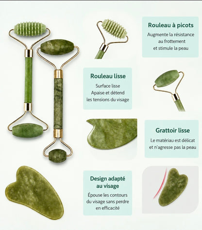 Masseur Gua Sha en Jade – Soin Visage & Corps