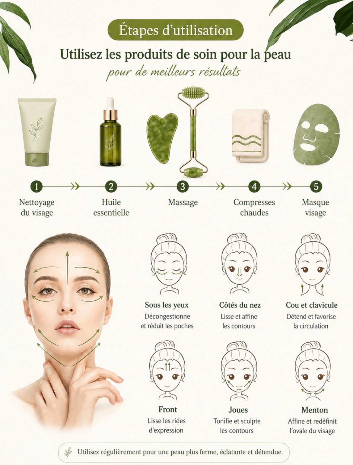 Masseur Gua Sha en Jade – Soin Visage & Corps