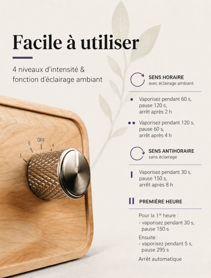 Diffuseur d'Huiles Essentielles Bois & Verre – Aromathérapie Sans Fil pour Maison & Bureau