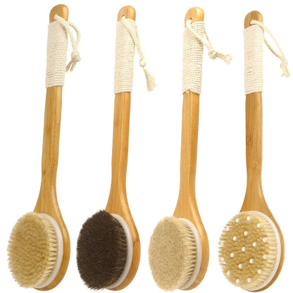 Brosse de Bain en Bois à Long Manche – Gommage Dos & Exfoliation Corps