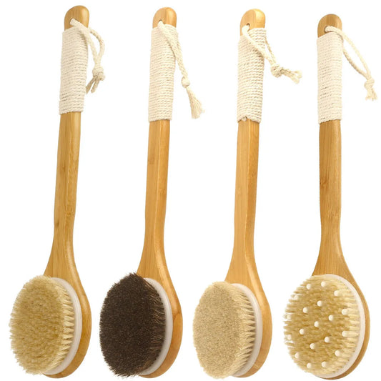 Brosse de Bain en Bois à Long Manche – Gommage Dos & Exfoliation Corps