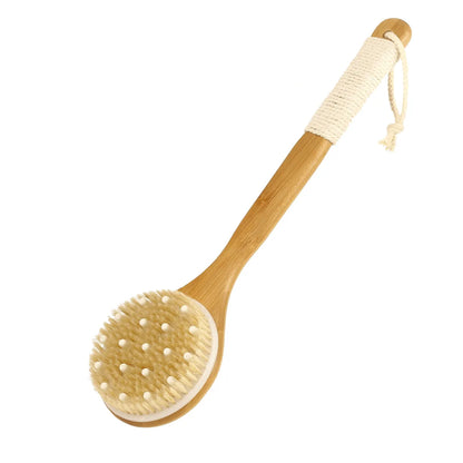 Brosse de Bain en Bois à Long Manche – Gommage Dos & Exfoliation Corps