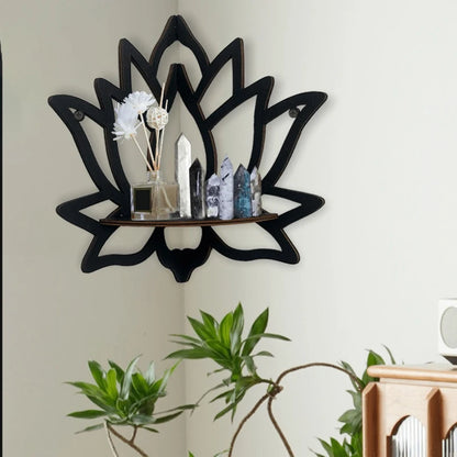 Étagère murale Lotus en bois – Porte-bougies & huiles essentielles