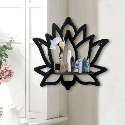 Étagère murale Lotus en bois – Porte-bougies & huiles essentielles