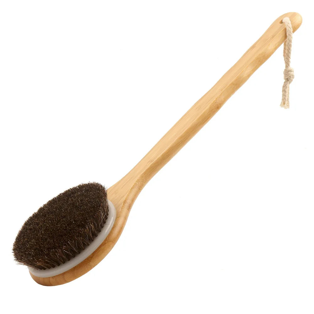 Brosse de Bain en Bois à Long Manche – Gommage Dos & Exfoliation Corps