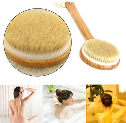 Brosse de Bain en Bois à Long Manche – Gommage Dos & Exfoliation Corps